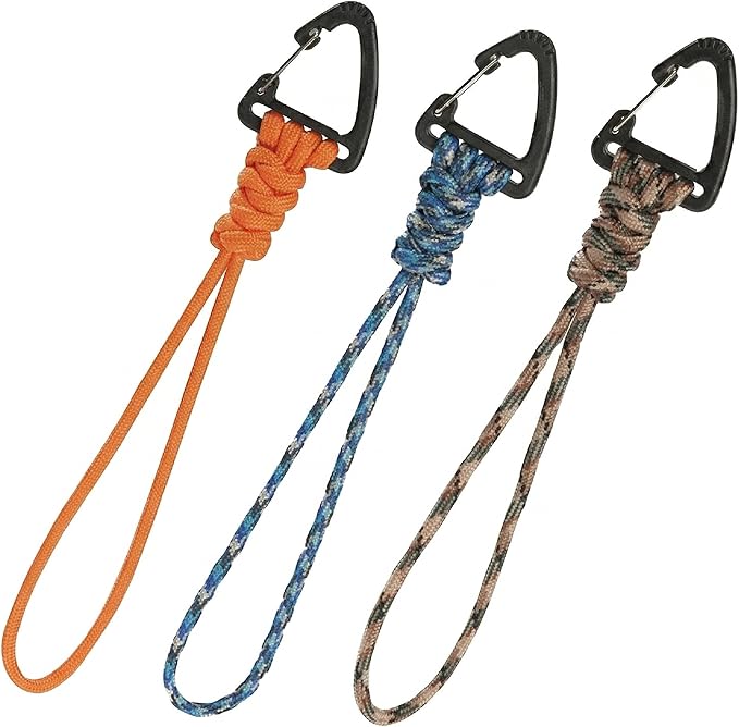 3-Pack Tactical Paracord Carabiner Keychain – Adjustable Rope Lanyard with Triangle Clip for Outdoor Survival, Camping, Hiking, EDC & Fishing Gear Accessories