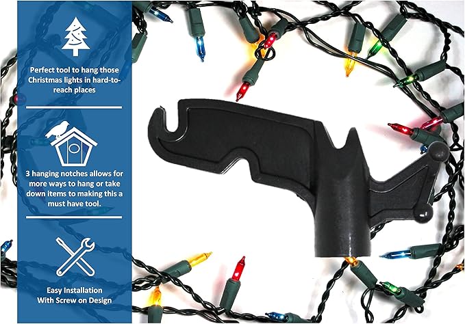 JSP Manufacturing Multi-Purpose Plastic Utility Hook Screw On Pole Attachment (Pole NOT Included) - Hang Christmas Lights, Bird feeders, Sting Lights, Ropes, Boat Lines (2, Yellow)