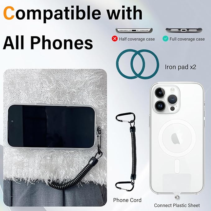 Magnetic Belt Clip for iPhone, Samsung, Google, Moto & More with Anti-Theft Chain for Hiking & Backpack Strap, Travel, Outdoor, Phone Holder Compatible with MagSafe XT