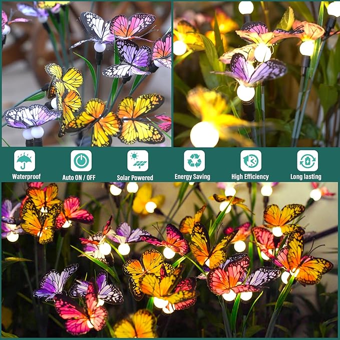 TONULAX Solar Garden Lights - 8 Pack Swaying Butterfly Light, Swaying in The Wind, Solar Outdoor Lights, Yard Patio Pathway Decoration, High Flexibility Iron Wire & Realistic Butterflies(8 Pack)