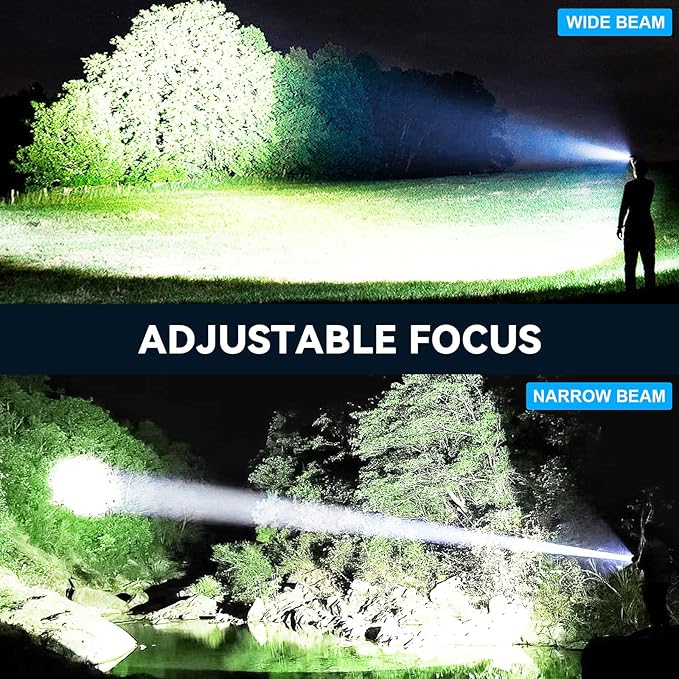 Kmivo Flashlight Rechargeable LED High Lumens, 99,000 Lumens Super Bright Flash Lights with 5 Modes, Adjustable，Waterproof Powerful Linterna for Home, Camping(2 Pack)