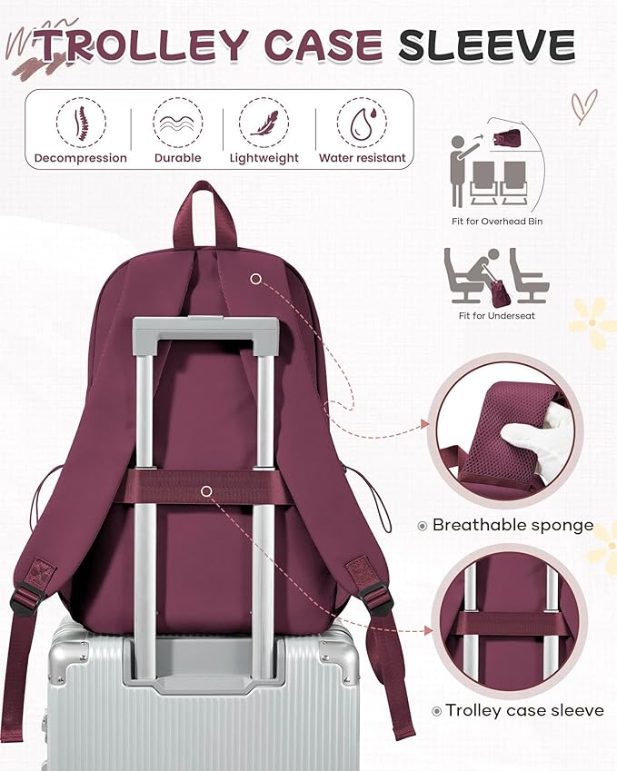SEAFEW Red School Backpack for Girls Boys, Small Waterproof Bookbag for Women Men, College Student School Bag, Lightweight Travel Rucksack Casual Daypack,Laptop Backpacks