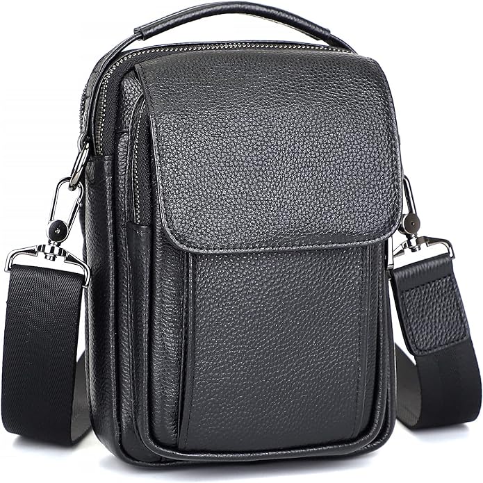 Augus Leather Small Messenger Bag For Men Crossbody Handbag Shoulder Sling Travel Bags for Men Purse Daypack Magnetic Buckle