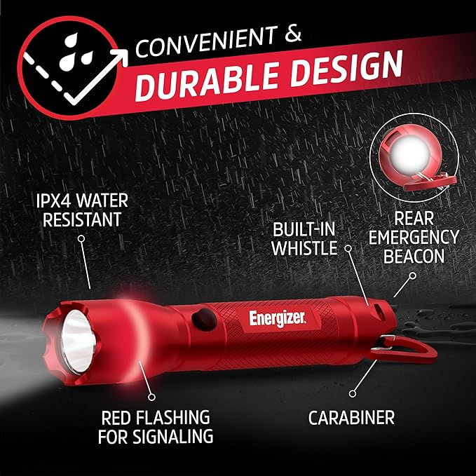 Energizer R-300 LED Flashlight Emergency Safety Light, Bright IPX4 Water Resistant Flash Light, Durable Emergency Light for Hurricane Preparedness, Batteries Included (Pack of 2)