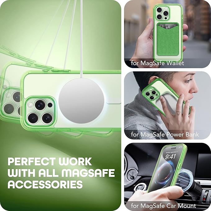 TIESZEN for iPhone 15 Pro Max Case, Compatible with MagSafe, Built-in Screen Protector and Camera Protection, Full Body Dustproof Shockproof Hard Phone Case 6.7",Bright Green