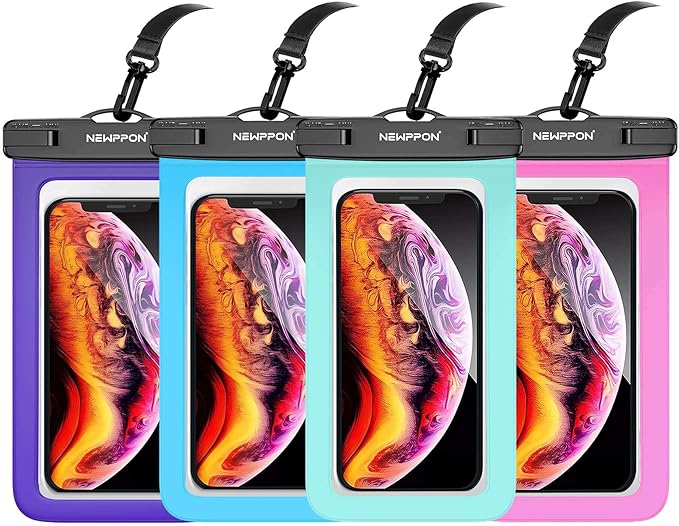 Waterproof Cell Phone Pouch : 4 Pack Float Clear Cell Holder Protector with Lanyard - Universal Floatable Water Proof Dry Bag for iPhone Samsung Galaxy for Beach Swimming Pool