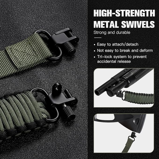 VVAAGG Two-Point Paracord Rifle Sling with Swivels, Non-Slip Gun Sling with Adjustable Length Strap