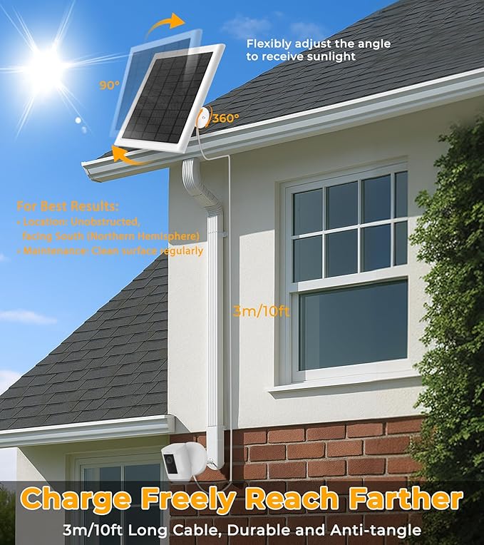 8W Solar Panel for Ring Camera, 3-Pack Solar Panel Charger Compatible with Ring Stick Up Cam Battery, Spotlight Cam Battery, Includes Barrel Plug to USB-C Adapter, IP65 Waterproof, 10ft Cable