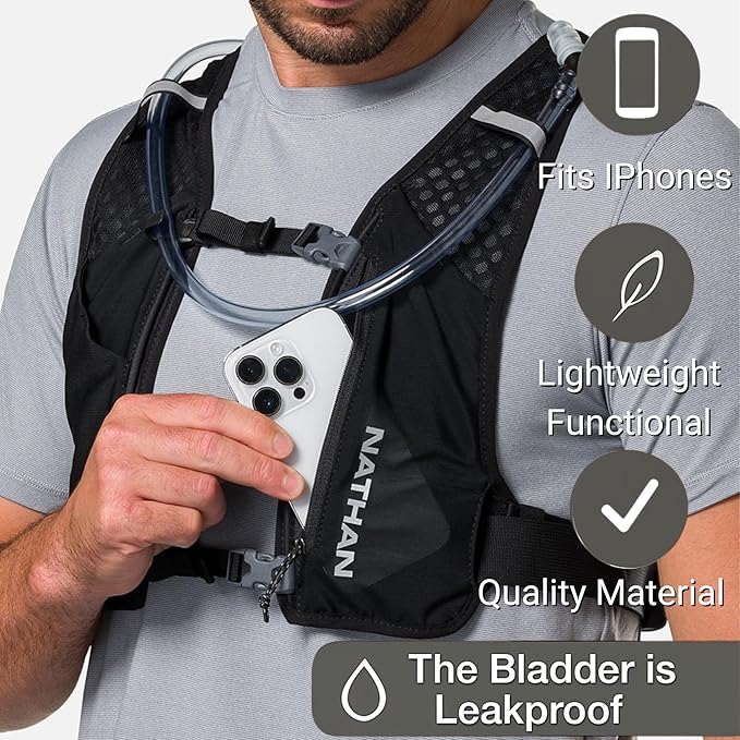 Nathan QuickStart Hydration Pack Vest with Bladder or flasks, Storage Pockets, Breathable Moisture-Wicking Fabric, Adjustable Straps for Running, Hiking, Walking, Marathons, Obstacle Races