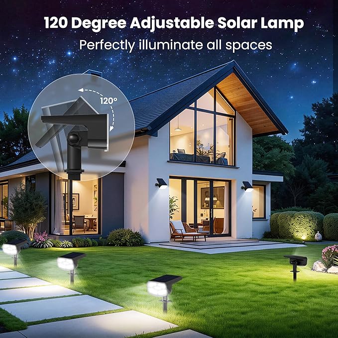 Solar Spot Lights Outdoor Waterproof IP65,4 Pack,Cool Light,2 Lighting Modes Selectable, Solar Powered Yard Garden Solar Spot Lights for Outside Landscape Auto On/Off