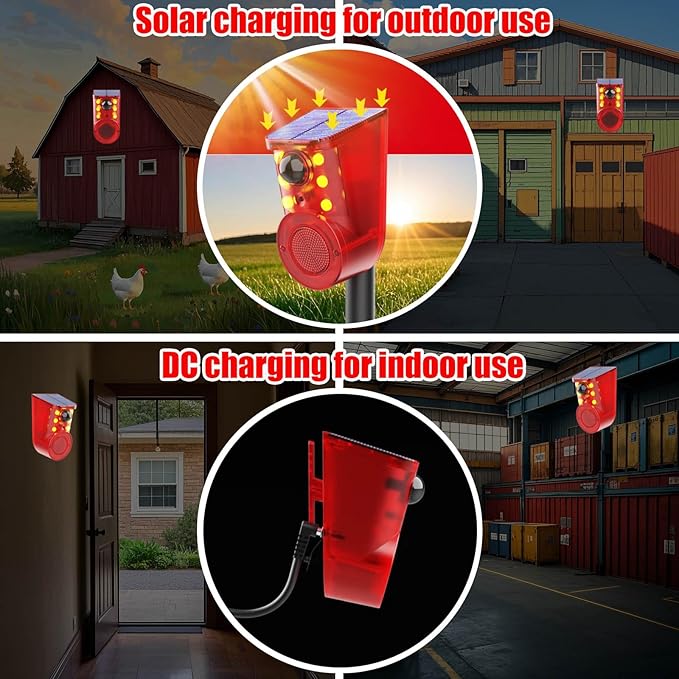 Solar Motion Sensor Alarm Device - Waterproof, Multi-Mode, Wide-Angle Sensing, 110dB Alarm & Strobe Lights for Indoor & Outdoor Security 6Pack