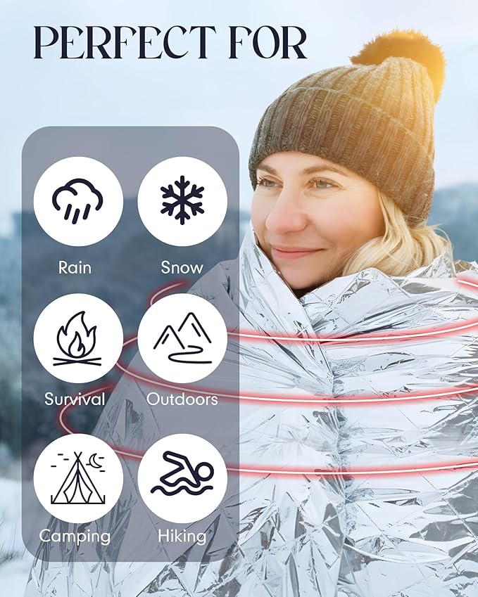 Cutecrop 96 Pcs Winter Survival Kits Include 48 Pcs Emergency Blankets (83''x 63'') & 48 Pairs Warm Winter Wool Sock Survival Blanket Thick Boot Sock Bulk for Homeless Care Packages,Outdoor Camping