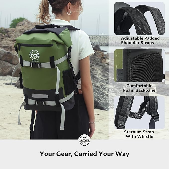STOVER 5/10/25/30/40/55L Waterproof Dry Bag- Roll-Top Backpack w/Phone Case- Kayaking, Hiking, Camping, Boating- Men/Women