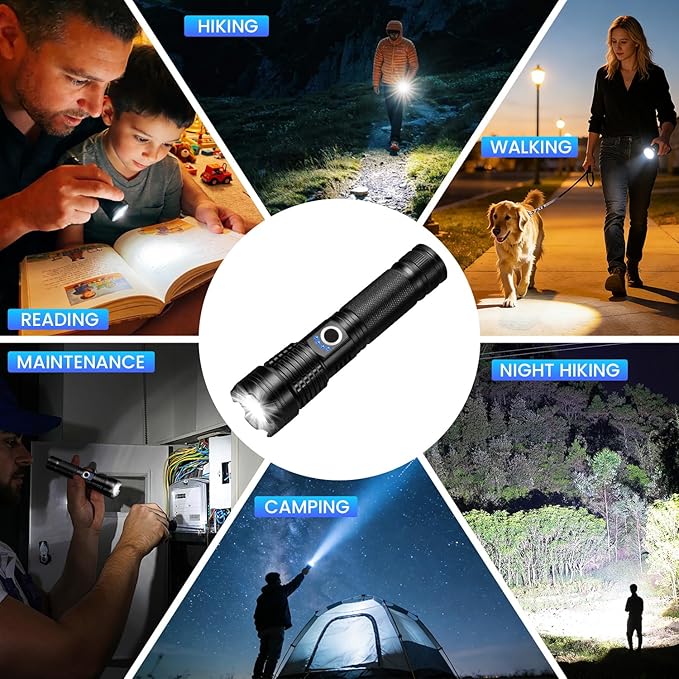 Rechargeable LED Flashlight, 99,000 High Lumens Super Bright Flashlight, 5 Modes IPX6 Waterproof Handheld Flashlights for Home Emergency Camping Hiking（2 Pack ）