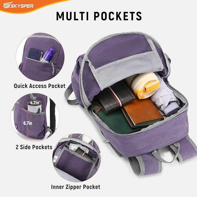 SKYSPER Anti Theft Hiking Backpack, 18L RFID Packable Travel Daypack, Lightweight Foldable Back Pack for Walking Daytrip