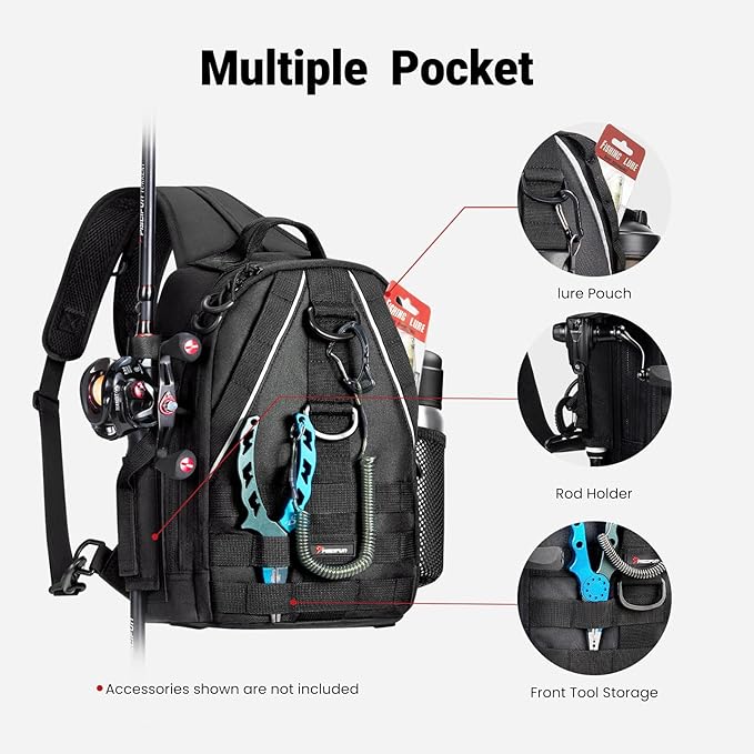 Piscifun Fishing Backpack with Rod Holder, Lightweight Sling Bag Storge Gear and Equipment