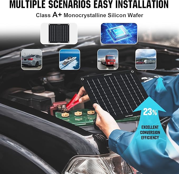 ECO-WORTHY 10W Solar Car Battery Charger Maintainer 12V Waterproof Portable Solar Trickle Charger for Car Truck Boat Lawn Mower RV Trailer Tractor ATV Utility Vehicle Battery
