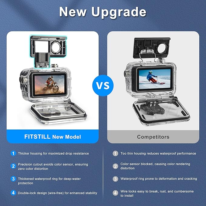 FitStill 196FT/60M Waterproof Case Compatible for DJI Osmo Action 5 Pro Action 4 Action 3,Underwater Diving Protective Cover Cage Shell Accessories Invisible Dive Housing for Action 5 Pro/4/3 Camera