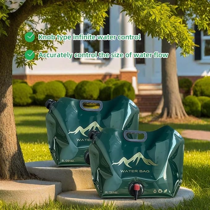 8L/281oz Outdoor Collapsible Water Jug BPA-Free w/Adjustable Faucet - Portable Leakproof Water Storage for Camping, Hiking, Travel & Emergencies (Blackish green)