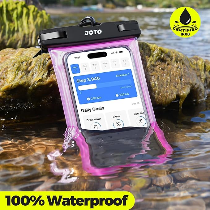 JOTO Up to 7" Universal Waterproof Phone Case for iPhone 17 Air 16 15 14 13 12 11 Plus Pro Max, IPX8 Cellphone Dry Bag XR X SE, Galaxy S23 S22 S21 S20+ S20 S10 Plus Note, Pixel -Pink
