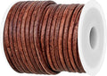 GENIQUE Real/Genuine Round Leather String Cord for Necklace, Bracelets, Jewellery, Braiding (3mm, Red Brown Distressed)