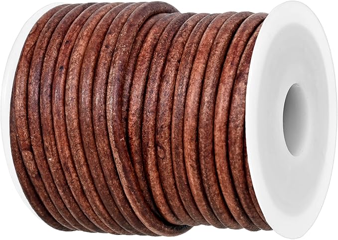 GENIQUE Real/Genuine Round Leather String Cord for Necklace, Bracelets, Jewellery, Braiding (3mm, Red Brown Distressed)