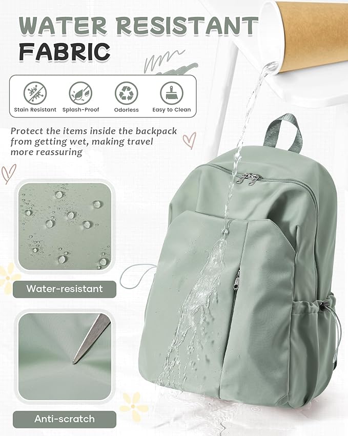 SEAFEW Green Backpack for Girls Women Waterproof High School Book Bag Cute Backpack for Men Teens Boys, Lightweight Simple Middle School Back Pack Daypack