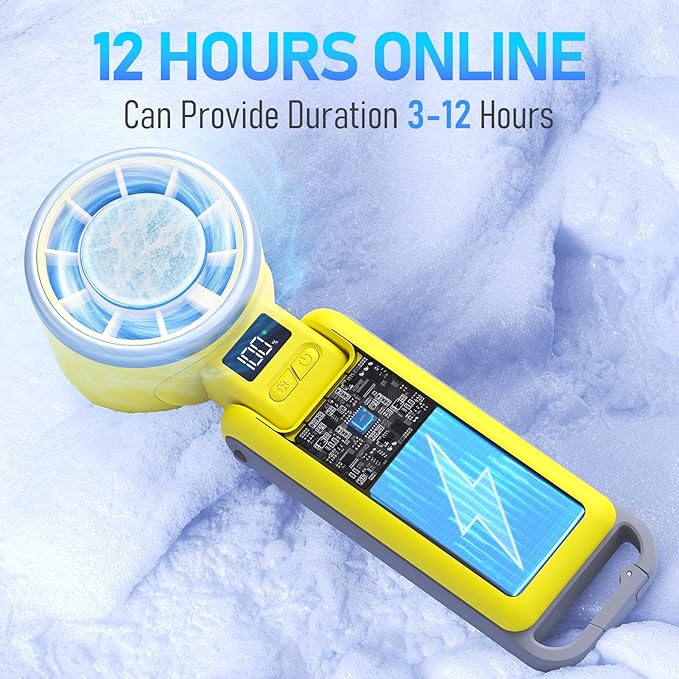PlayHot Portable Handheld Turbo Fan with Ice Cooling, Rechargeable Personal Fan, Up tp 12Hrs Cooling, 5 Speed 25550RPM Powerful Portable Fan for Travel, Outdoor, Camping, Hiking (Yellow)