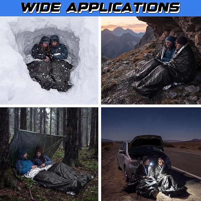 Oudain 2 Pcs XL Emergency Sleeping Bag 94.5" x 49.2" Waterproof Survival Sleeping Bag with Whistle Carabiner Portable Thermal Bivy Sack Emergency Blankets for Camping Hiking Outdoor