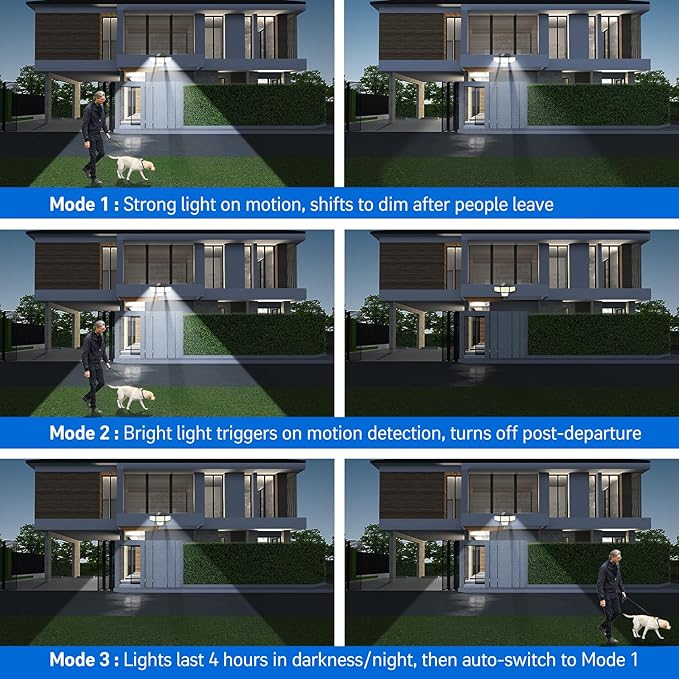 Adewalk Solar Outdoor Motion Lights - Upgraded 4Packs 4 Heads 188 LED Security Lights with Motion Sensor Lights, IP65 Waterproof 270° Wide Angle Flood Wall Lights for Home Darkroom Backyard