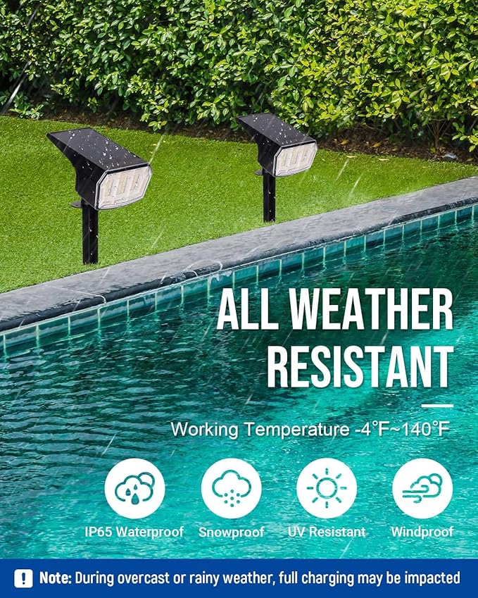 AUDERWIN Solar spotlights Outdoor 63 LED 3 Lighting Modes, IP65 Waterproof Lighten Yard Garden House Garage Pathway for Christmas Decorations-10 Pack