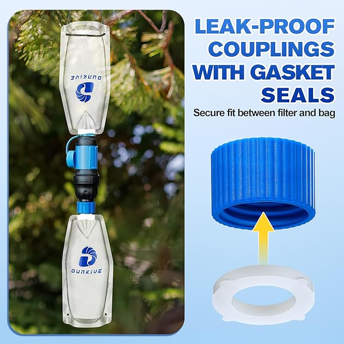 1L Collapsible Water Filter Bags and Water Filter Coupling Kit Compatible with 28mm External Threaded Filters, Foldable Backpacking Bottle for Traveling, Hiking, Camping - 4 × 33.8oz