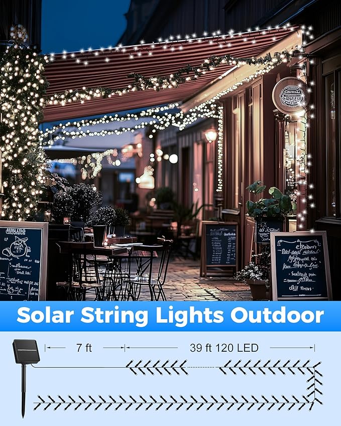 Brightown 2 Pack Solar String Lights for Outside, Each 46Ft 120 LED Solar String Lights Outdoor with 8 Modes, IP65 Waterproof Solar Lights for Patio Yard Wedding Garden Party Decorations, Pure White