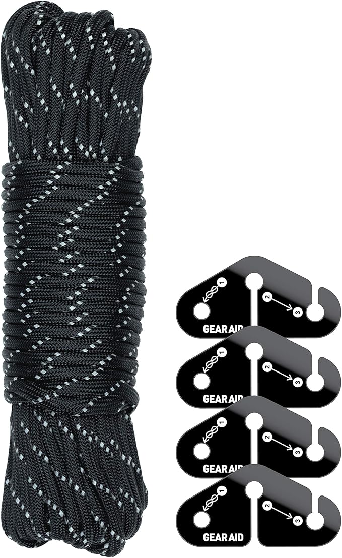 GEAR AID Taut Line Kit with 550 Paracord for Hanging Gear on a Travel Clothesline, Black