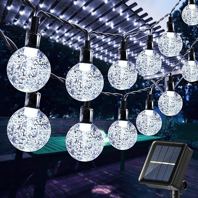 Toodour Solar String Lights Outdoor, 36ft 60 LED Globe String Light with 8 Mode, Waterproof Crystall Ball Lights Solar Patio Lights for Garden, Lawn, Patio, Gazebo, Yard, Outdoor Decor - Cool White