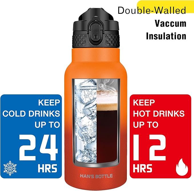 Han's Bottle Kids Water Bottle with Straw Lid - Insulated Stainless Steel Reusable Tumbler for Girls,Boys,Thermo Mug,17oz,Fire