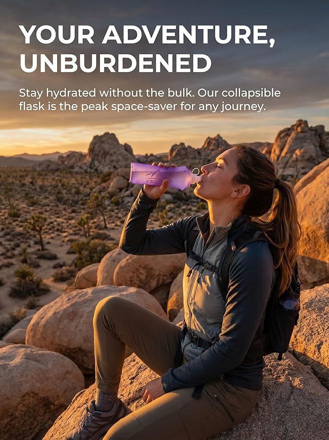 Zelvot Running Vest Soft Flask, BPA-Free 500ml Collapsible Water Bottle for Hydration Backpack, Folding Running Water Bottle for Marathon Hiking Cycling Climbing (Purple, 500 ML)