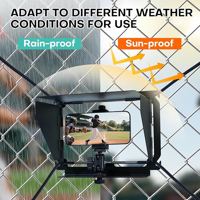 Baseball Fence Phone Mount with 3-Sided Anti-Glare Sunshade, Capture Clear Game Footage in Bright Sunlight, Fits iPhone, GoPro, Mevo Start & Action Cameras, Durable Metal Clip (Black)