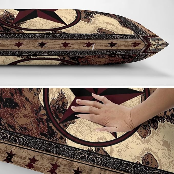 Western Texas Star Throw Pillow Covers Set of 2 Queen Size Rustic Vintage Country Pillow Cushion Cases Standard Pillow Cases Brown Wood Decorative Pillowcase 20X30 Inch for Sofa Bed