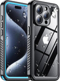 Red2Fire 2025 New for iPhone 15 Pro Case Waterproof, [Full Body Shockproof] [IP68 Underwater][Dustproof][Dropproof] Phone Case for iPhone 15 Pro 6.1" Blue/Clear
