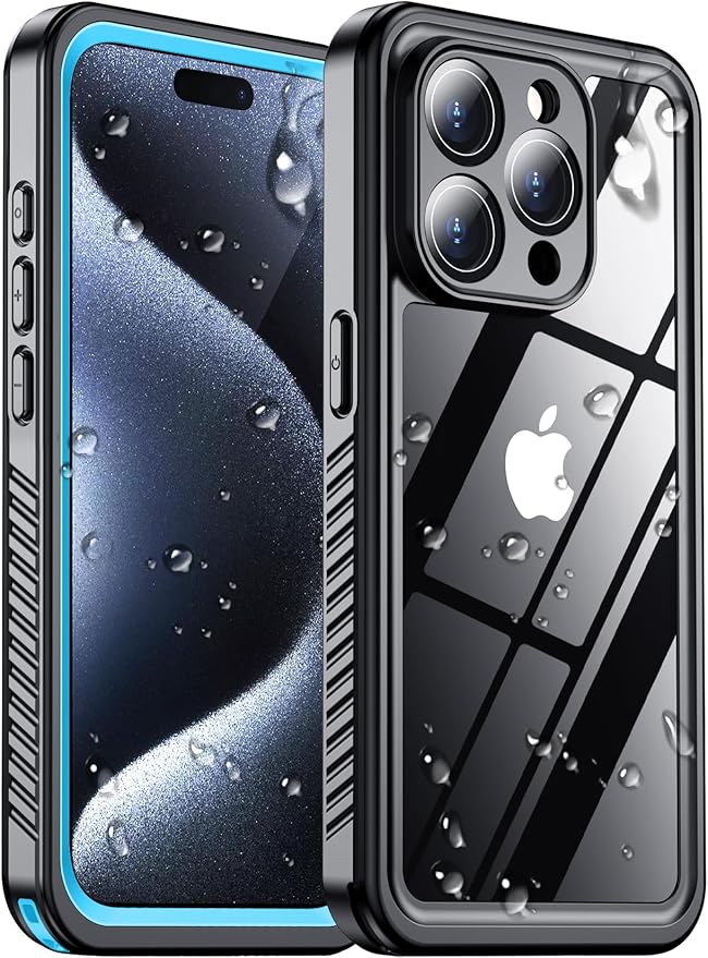 Red2Fire 2025 New for iPhone 15 Pro Case Waterproof, [Full Body Shockproof] [IP68 Underwater][Dustproof][Dropproof] Phone Case for iPhone 15 Pro 6.1" Blue/Clear