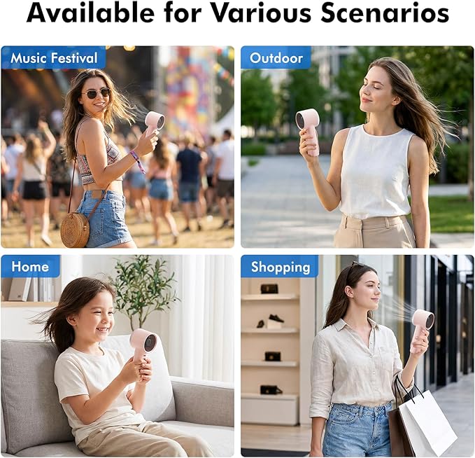 WHATOOK Portable Handheld Turbo Fan, 5 Speeds Mini Personal Fan with 4000mAh Rechargeable Battery, Small Pocket Fan for Travel Essentials, Beach, Office, Gifts for Women Men - Baby Pink
