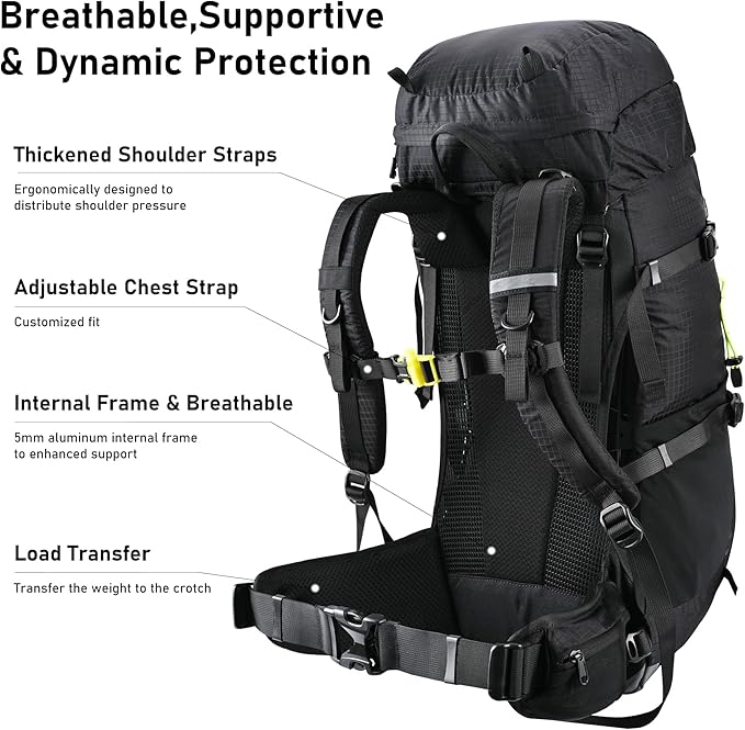 N NEVO RHINO 40L Internal Frame Hiking Backpack for Men Women with Rain Cover, Lightweight Outdoor Backpacking Backpack for Camping, Hiking, Traveling