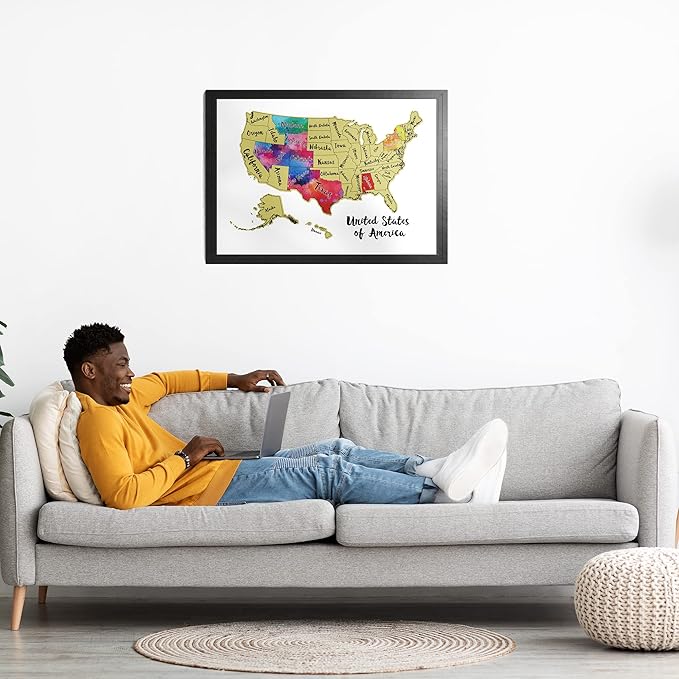 TRAVELISIMO Scratch Off Map of The United States, 12x17 inch Scratch USA with 25 Unique Accessories & Colorful Design, Perfect Scratch Map of United States for Travel, 50 States Travel Tracker