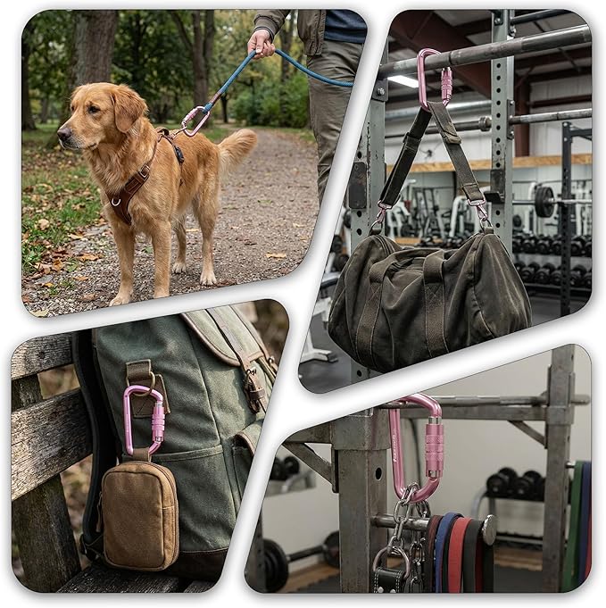 FresKaro 3inch 12kN-2698lbs Auto Locking Carabiner Clips, Solid D Shape, Heavy Duty 7075 Aluminum, Lightweight 1.09oz, Rust Proof, for Hammock, Hiking, Dog Leash, Keychain etc., Multi-Colors