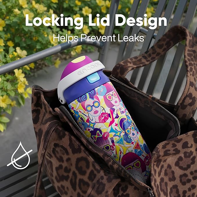 ENCOOL Leakproof Insulated Water Bottle with Straw Dual-Sip Water Bottle Bag-Safe Design for Work, Commute & Gym – Keeps Drinks Cold All Day, 24 oz, Party Trendy