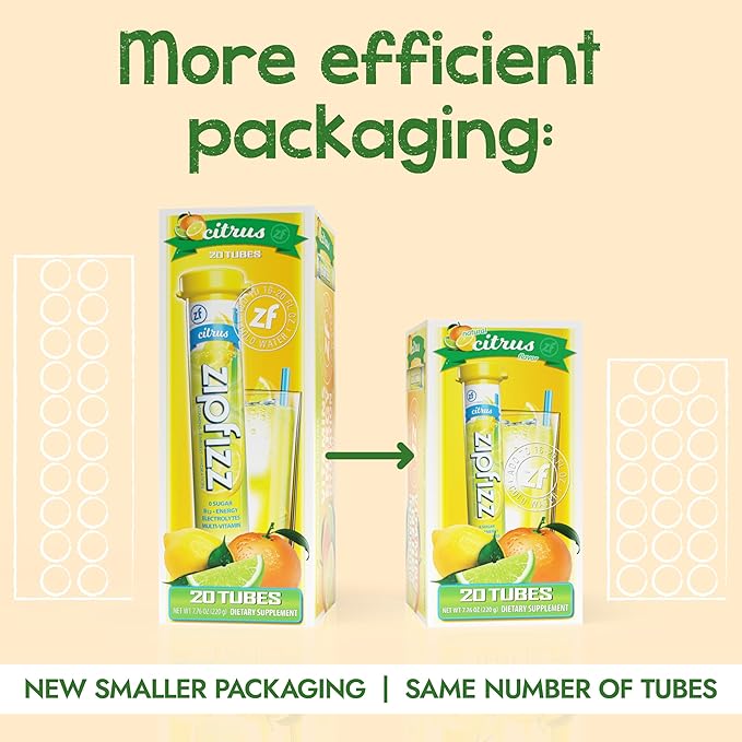 Zipfizz Daily Energy Drink Powder, Citrus, 20 Pack, 3-in-1 Sustained Energy, Rapid Hydration, and Essential Vitamins, Sugar-Free, Electrolyte Powder, Contains Vitamin B-12 & Antioxidants