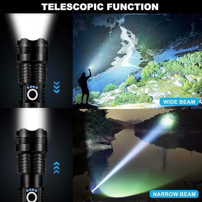 Lylting 4 Pack Rechargeable LED Flashlights High Lumens, 90,000LM Super Bright Flashlight, Adjustable Powerful Flash Light with USB Cable & 5 Modes, Waterproof Handheld Flashlight for Home Camping