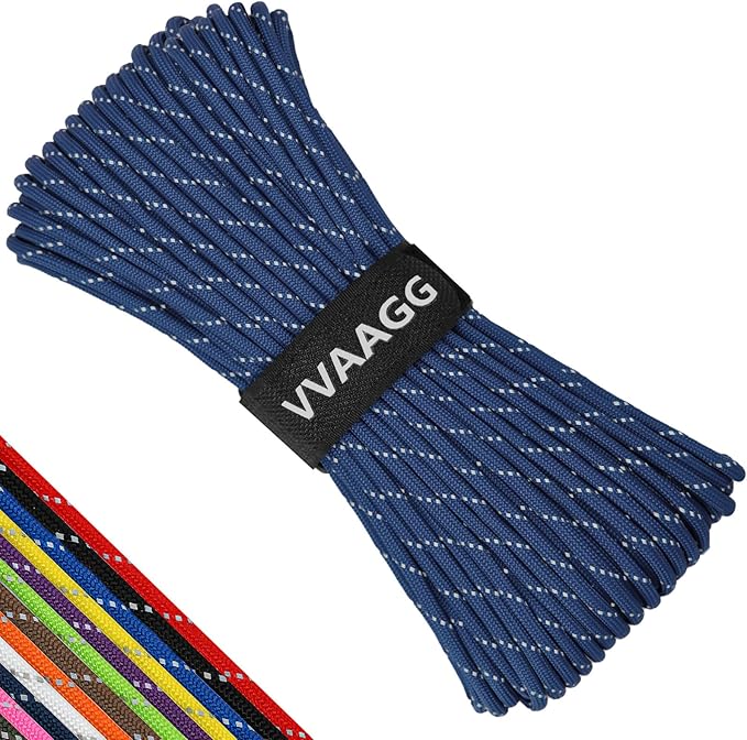 VVAAGG Reflective Paracord Rope 100FT, 7 Strand Nylon para Cord Lanyard Utility 550 Parachute Cord, 4mm Thin Tent Rope for Outdoor Camping Hiking