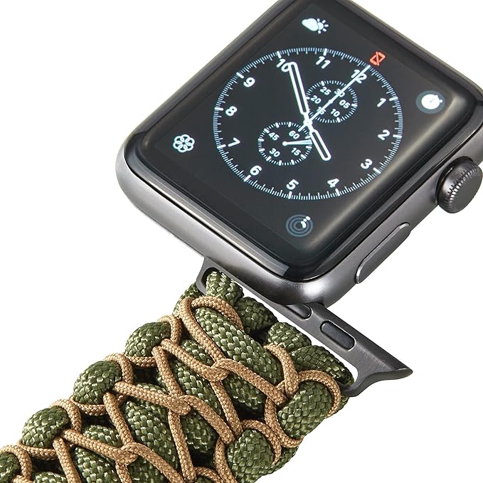 Savior Survival Gear Paracord Watch Band, Compatible with Apple Watch Band 49mm 46mm 45mm 44mm 42mm - iWatch Band Series Ultra 10 9 8 7 6 5 4 3 2 1 SE – Adjustable strap for men (Green - Khaki, Large)